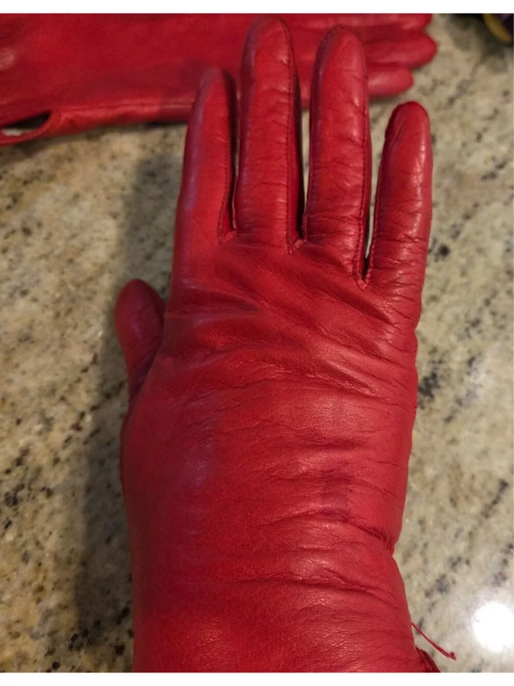 Vintage Womens Size M 7.5 Red Leather Gloves Lined Fownes